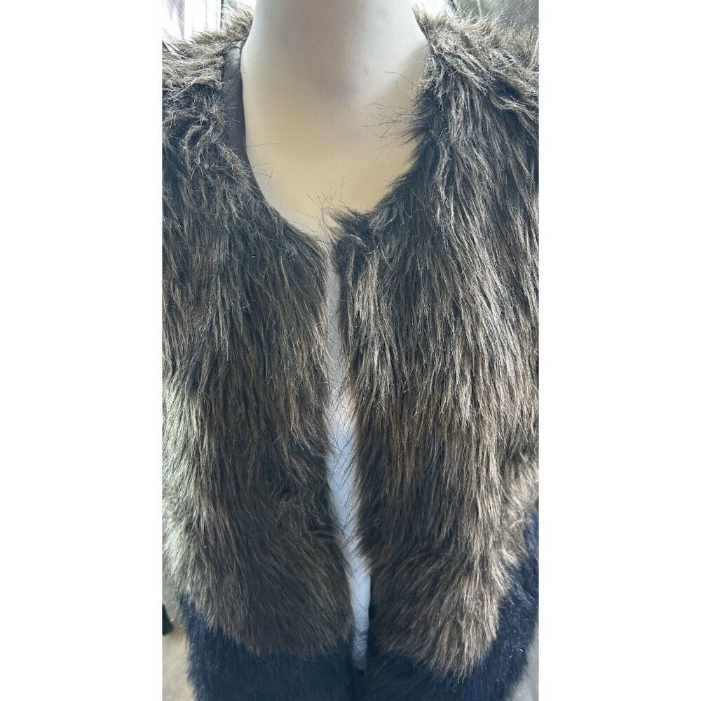 Me Jane Womens Size L Brown/Blue Faux Fur Warm Layer Boho Style Lined Vest